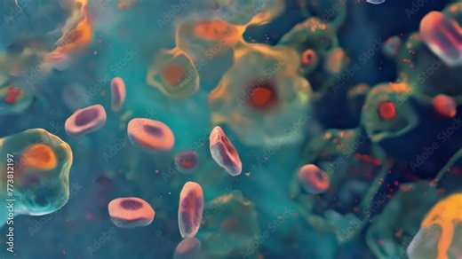A microscopic view of a giant amoeba its size dwarfing the bacteria that surround it as it engulfs them with its large pseudopodia. . AI generation.