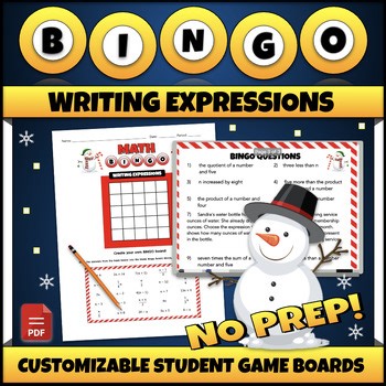 Writing Algebraic Expressions Review Game Fun Christmas Math Activities No Prep