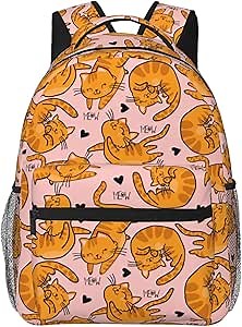 Cute Cat Backpack for Girls Kids, Kawaii Orange Cats Kitten Kitty on Pink Bookbag for Kindergarten Elementary School Students, Lightweight Casual Travel Hiking Laptop Bags Daypack