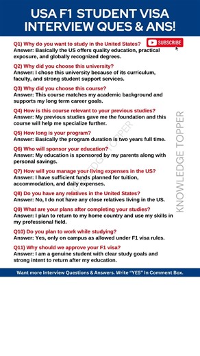 USA F1 Student Visa Interview Questions and Answers