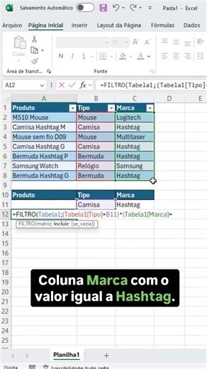 Função FILTRO com vários critérios | #shorts