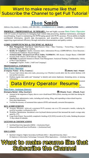 Best Data Entry Operator Resume Template, ATS Friendly