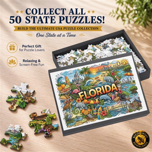 Florida Jigsaw Puzzle, State Icons Scenic Illustration, 50 States Collection Puzzle, USA Travel Gift, 1000 Piece Adult Puzzle, Puzzle Lovers - Etsy