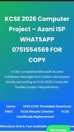 kcse 2026 azani ISP project full documentation and database WhatsApp 0751554569
