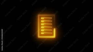Neon file documents digital icon animation .Glowing document sign. glowing neon brown color document file animation