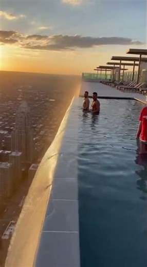 Rooftop pool turns into a waterfall