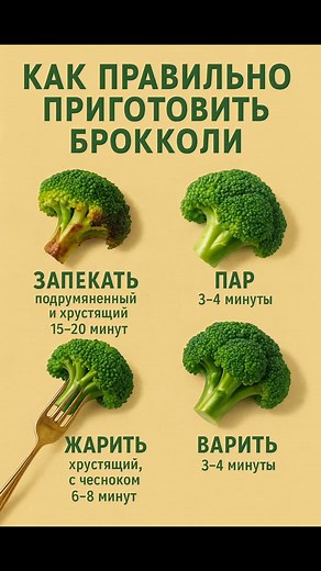 Roman | Жизнь в балансе on Instagram: "🔥 Хочешь меню лично под тебя? 🔥 Пиши ХОЧУ МЕНЮ в Директ — составлю рацион под твой ритм и продукты 👇 🥦 Думаешь, брокколи всегда «никакая»? На самом деле вкус зависит только от способа приготовления! Вот 4 варианта, которые превратят её в любимый овощ 👇 1️⃣ На пару — 5–7 минут 🌱 Сохраняется цвет, мягкость и максимум пользы. 2️⃣ Варка — 3–4 минуты ⏱ Быстро и просто, но часть витаминов уйдёт в воду. 3️⃣ Жарка с чесноком — 6–8 минут 🤤 Румяная корочка, ар