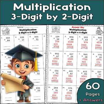 3-Digit by 2-Digit Multiplication Worksheets – 60 Pages Practice with Answer Key