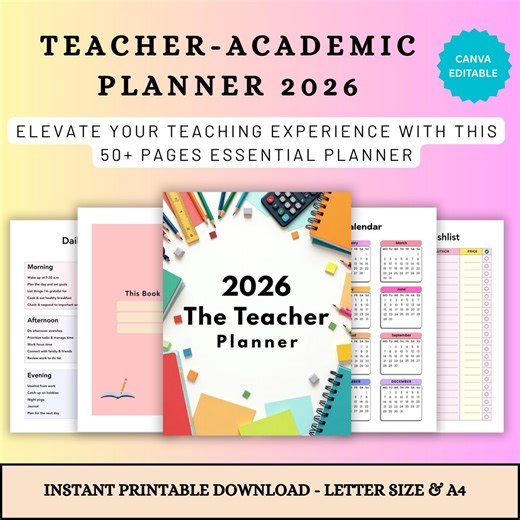2026 Teacher Academic Planner | Editable Canva Lesson Organizer (PDF Download) - Etsy