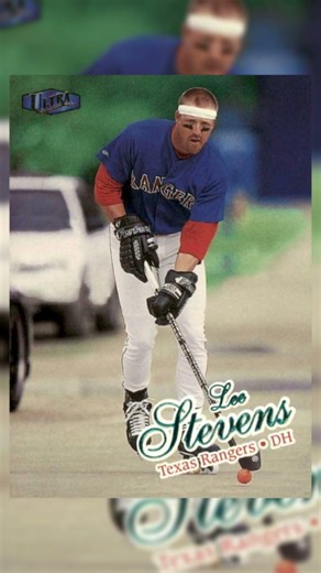 Lee Stevens is playing hockey on a baseball card!