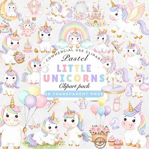 Pastel Unicorn Clipart PNG | Cute Watercolor Baby Unicorns With Flowers, Rainbows, Castle | Magical Unicorn Nursery & Birthday Party Art - Etsy