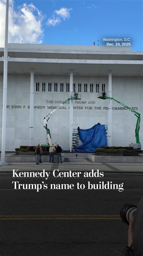 The Kennedy Center installed President Trump’s name on its exterior, a dramatic change to a building established by law as a “living memorial” to a slain president. The signage follows a vote by the board of trustees to rename it “Trump Kennedy Center.” https://wapo.st/44z2Mnc | Washington Post