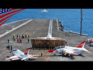 T-45 Trainer Aircrafts Launch & Land by US Navy Student Pilots on Aircraft Carrier