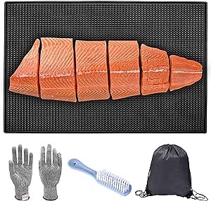 Fish Fillet Mat - 14"x24"Fish Cleaning Board,Nonslip Portable Fish Cleaning Mat,Complete with Cut Resistant Gloves,Brush and Storage bag