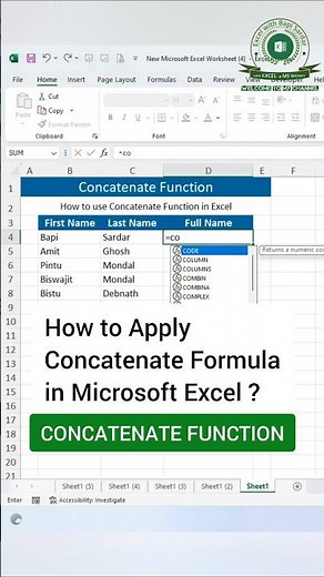 CONCATENATE FORMULA | How to Apply Concatenate Formula in Microsoft Excel ? Full Name 📊📈💻 #exceltips
