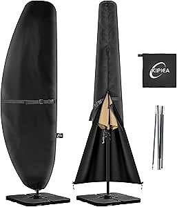Kipiea Patio Umbrella Cover for 7'-11.5' Offset Umbrella, Upgraded 600D Heavy Duty Outdoor Umbrella Covers with Support Pole and Zipper