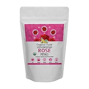 Organic Veda Dried Rose Petals, 7 oz - 100% Organic Edible Food Grade USDA Certified for Rose Water, Baking, Herbal Tea, Cosmetics, Decor, Bath, Toppings - Vegan, Non-GMO