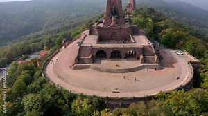 Drone photo, drone shot, drone video, drone flight over the Kyffhaeuser with Kaiser Wilhelm Monument, Barbarossaden Monument, close-up, Kyffhaeuserland, Thuringia, Germany, Europe