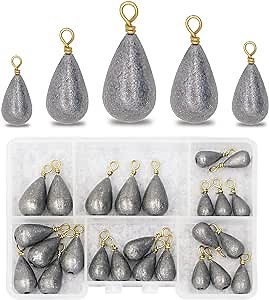 Fishing Weights Sinkers Kit, 25pcs Various Bass Casting Weights Drop Shot Sinkers Catfish for Saltwater Freshwater Fishing