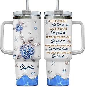 Hyturtle Personalized Jewelry Sea Turtle Tumbler - Turtle Gifts For Women - Turtle Lovers Gifts - Animal Gift For Lover - Turtle Gifts On Birthday - Custom Travel Coffee Cup 40oz With Lid And Straw