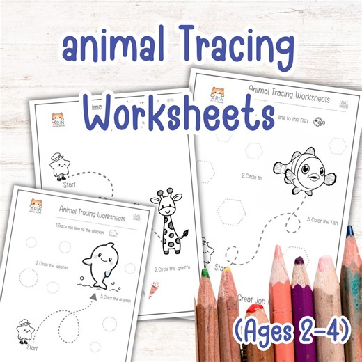 Animal Tracing Worksheets for Kids, Preschool Activity Printable PDF - Etsy