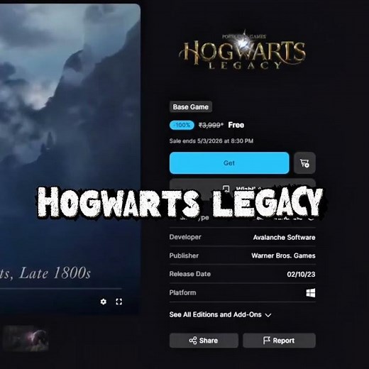 Hogwarts Legacy is FREE right now! ⚡️(Limited Time)#Hogwart Legacy #FreeGames #ytshort#viral #gaming