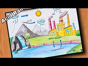 acid rain drawing - air pollution - water pollution drawing in simple easy | science projects
