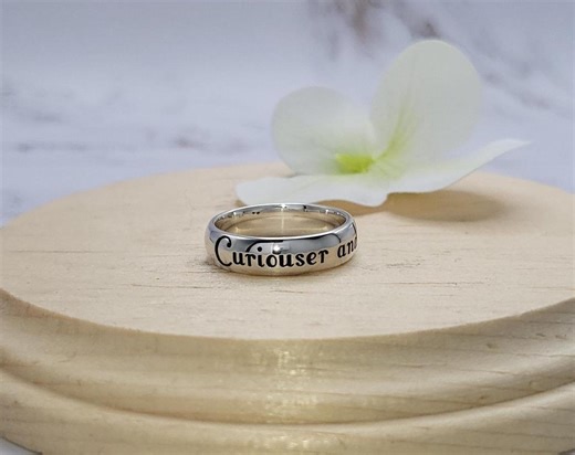 Alice in Wonderland Ring: "curiouser" Quote, Sterling Silver, Handmade - Etsy
