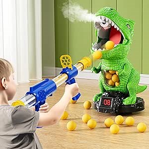 NIPLOOOW Moveable Dinosaur Shooting Toys for Kids 3-8 Years, Movable Shooting Target Toy with Air Pump Launcher, Interactive Competition Game Gift for Boys and Girls Ages 3 4 5 6 7 8 Years Old