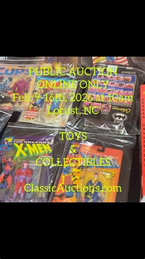 Classic Auctions on Instagram: "ONLINE AUCTION- Toys & Collectibles STARTING February 9th, 2026 at 10am ENDING February 16th, 2026 at 10am Checkout: February 17th 9am-6pm Selling Comic Books, Vintage Toys, Memorabilia, & Collectibles. Longaberger Baskets, Pillsbury Doughboy Collection, Star Trek Collector Plates, Nascar Memorabilia, 50’s & 60’s Comic Books, Pokemon Cards, GI Joe, LEGO, Vintage Metal Toys, Coca-Cola Memorabilia. 201 S. Central Ave. Locust, NC 28097 (15 miles East of Charlotte) CA