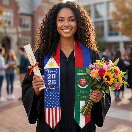 Custom Country Flag Graduation Stoles, Mixed Three Flags Grad Sash, Personalized Class of 2026 Stole, National Flags Gift for New Graduate - Etsy