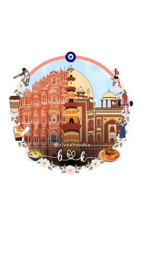 Vivaah & Co. | Digital Wedding Stationery on Instagram: "From Delhi to Jaipur: A love story across cities. 🕌🏙️ Your entire journey, captured in one circle. ✨ This custom monogram (Code 119) is more than just initials; it’s a map of your milestones—from the landmarks of Delhi and Jaipur to the hobbies, careers, and flavors that define your life together. One monogram. A thousand memories. 💌 DM "MONOGRAM" to create your own story monogram! #VivaahAndCo #WeddingMonogram #CustomArt #DelhiToJaipur
