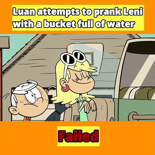 Luan attempting a bucket of water prank in Project Loud House