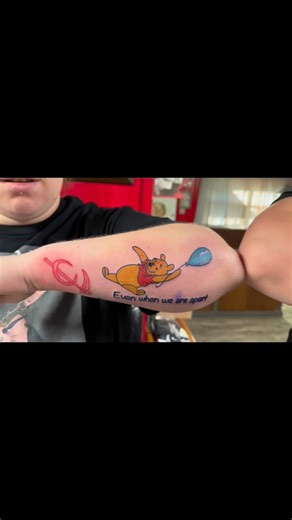 Sister tattoo fun today. Matt did Pooh squirrel did piglet. Thanks for looking #tattoobymattangell #tattoobysquirrel #sistertattoos | Squirrel's Nest Tattoo