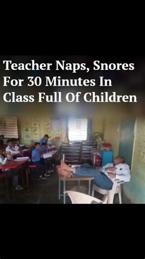 A man was sprawled on a chair with his legs up on the table, sleeping soundly and snoring. There would have been nothing unusual about this scene except for the fact that it was captured at a school in Maharashtra and the man in question is a teacher who was napping in a classroom full of children. The teacher, VK Munde, teaches at a Marathi-medium Zila Parishad school in Gadegavan village in Jalna district. A video of him taking a nap in class has gone viral. The video shows Mr Munde in deep sl