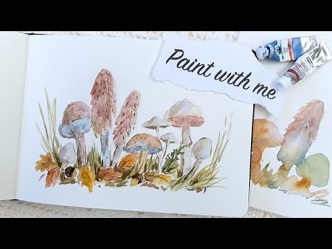 How to Paint Watercolor Mushrooms in a Woodland Setting - Easy Step by Step Tutorial in real time