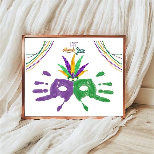 Happy Mardi Gras Handprint Craft, Fat Tuesday Mask Handprint Keepsake Art - Etsy