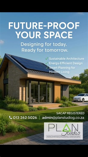 Future-Proof Your Space. Designing for today — ready for tomorrow. At Plan Studio, we believe architecture should evolve with you. From solar integration and natural light optimisation to smart layouts that save energy and enhance daily living — we design homes that are beautiful, functional, and built to last. Because good design doesn’t just meet today’s needs — it anticipates tomorrow’s. 🌍✨ Let’s create a space that’s as sustainable as it is stunning. 📍 4 Hoep Hoep Street, Groblersdal 📞 01