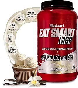iSatori Eat Smart MRP, High Protein Meal Replacement Shake with Whey Protein Powder, Probiotics Powder, Casein Protein, MCT Oil, Egg Albumen, Vitamins & Minerals, Keto, Vanilla Flavor, 20 Servings