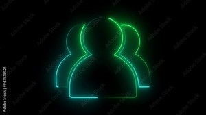 glowing neon turquoise and green color man icon animation video. 3 man icon, often used in digital interfaces, graphic design, and signage. is 3 man, man icon on black background
