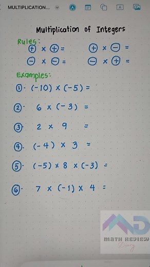 Math Review Diary Entry # 8 #mathreview #math #mathematics #multiplication #integers #multiplicationofintegers #mathmadeeasy #mathisfun #mathhacks #simplemath