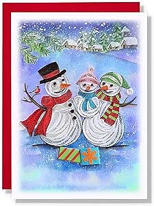 Snowman Joy Quilling Card, 5 x 7 inch, Handmade, Snowman Theme, Christmas Card
