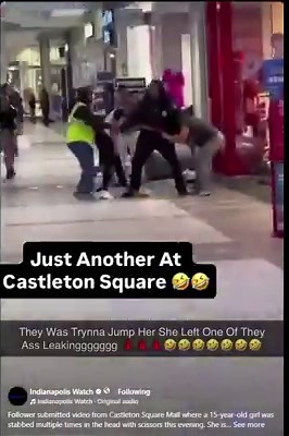 https://t.co/JQLKH41yyAFrom Indianapolis Watch on Facebook."Follower submitted video from Castleton Square Mall where a 15-year-old girl was stabbed multiple times in the head with scissors this evening. She is currently in stable condition. The full context is not known, however it appears the stabbing stemmed from a fight.Disclaimer: I did not put the text on screen and do not condone it.Oh and, i’m not taking down the video. This is what is happening at Castleton Square Mall with unsupervised