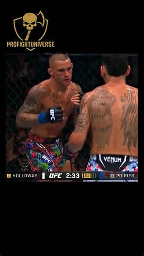 profightuniverse on Instagram: "Holloway vs Poirier – A War of Heart, Skill & Pure Violence Max Holloway vs Dustin Poirier will always be remembered as one of the most action-packed fights in UFC history. When “Blessed” moved up to lightweight to challenge Poirier for the interim title, fans knew it would be fireworks — but nobody expected the insane pace these two delivered. From Round 1, Poirier’s power was the difference. Every punch from Dustin had weight behind it, forcing Max to dig deep j
