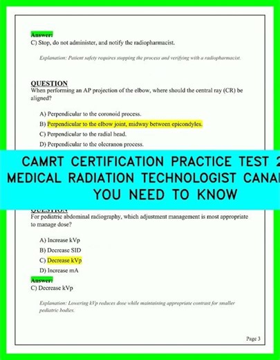 CAMRT CERTIFICATION PRACTICE TEST 2026 MEDICAL RADIATION TECHNOLOGIST CANADAALL YOU NEED TO KNOW