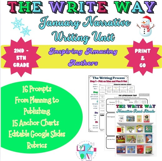 January Narrative Writing Unit | Prompts, Anchor Charts, Drafting & Publishing