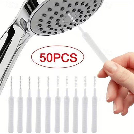 50pcs Mini Shower Head Cleaner Brush Anti Clogging Nylon Cleaning Brush Multifunctional Shower Head Cleaner Nozzle for Window Slot, Phone, Keyboard, C
