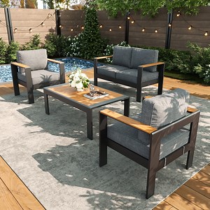 LayinSun Outdoor Aluminum Furniture Set with Coffee Table, Modern Patio Conversation Sets for Porch, Backyard