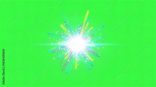Bright explosion effect transitioning from a small burst to a larger dynamic flash on green screen for chromakey project