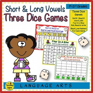 Three Phonics Mixed Short & Long Vowel Sounds Dice Games